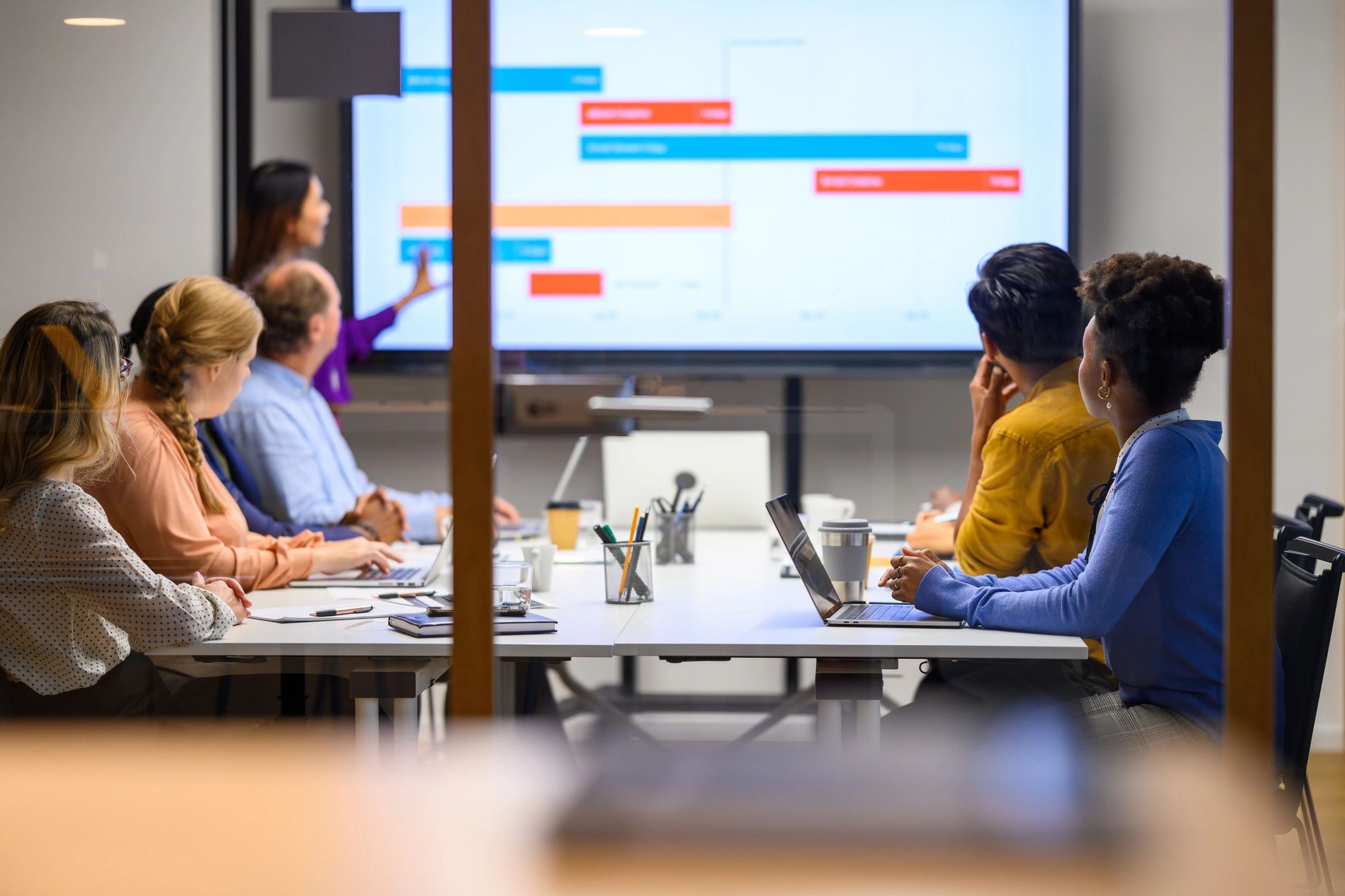 Business financial presentation in a meeting room